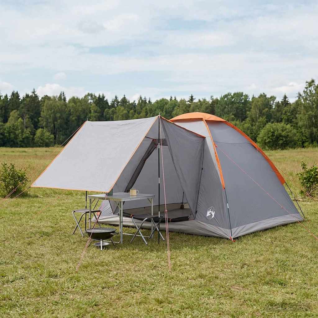 Camping telt Grå og orange 4-personers Polyester og Stål