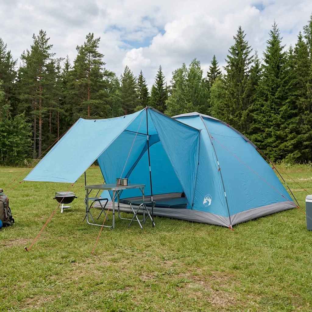 Camping telt med tag Blå 6-personers Polyester og Stål