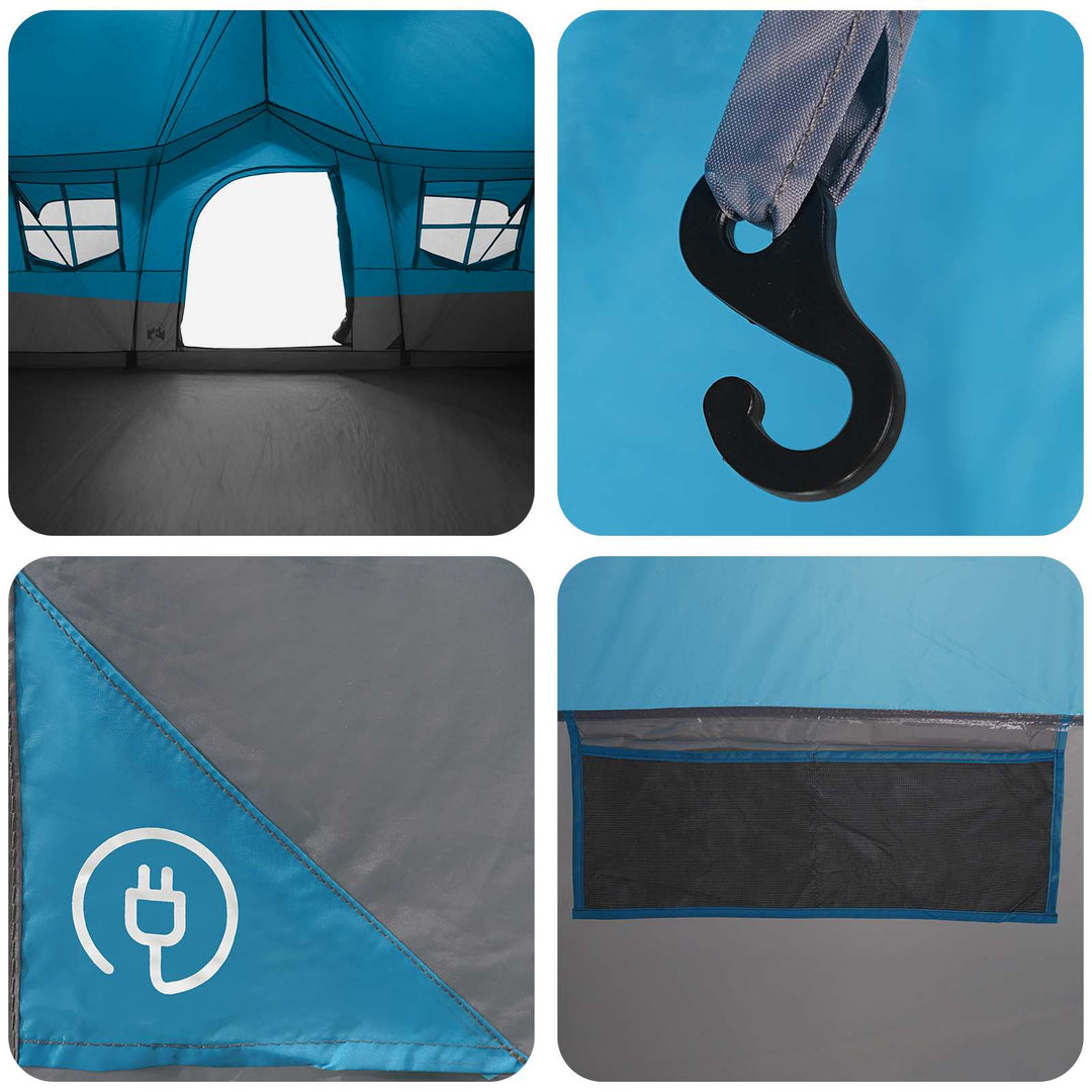Familietelt med tag Blå 487 x 340 x 216 cm Polyester og Stål