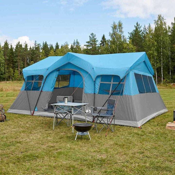 Familietelt med tag Blå 487 x 340 x 216 cm Polyester og Stål