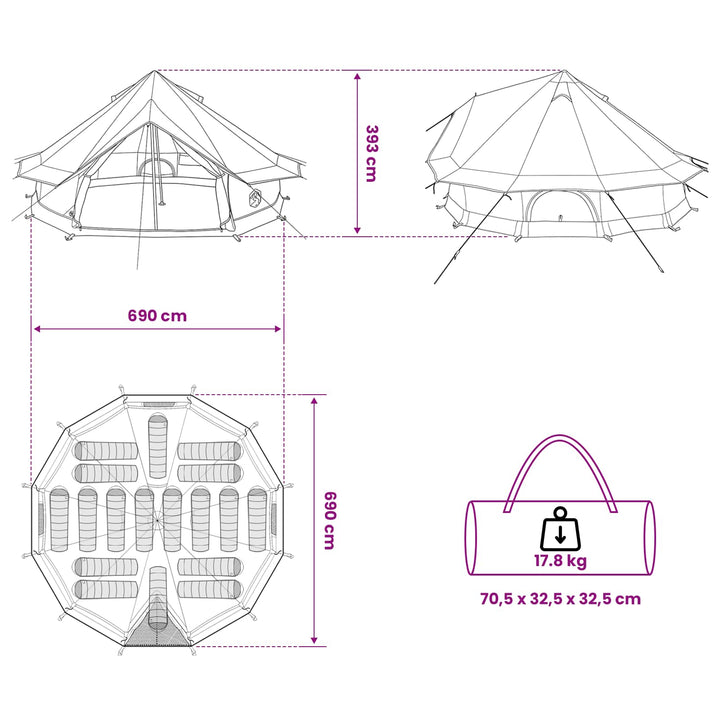 Tipi telt med tag Grøn 700 x 700 x 395 cm Polyester og Stål