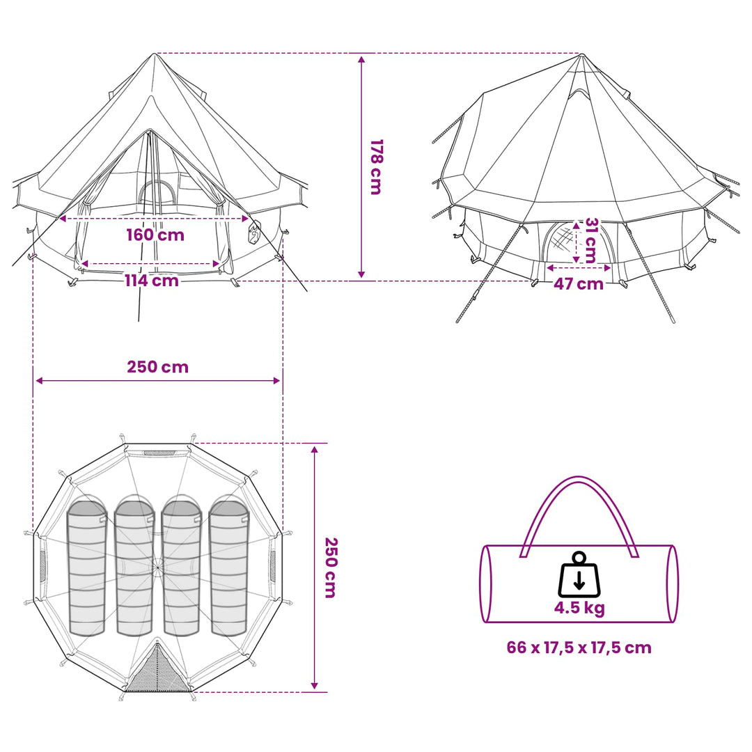 Tipi telt med tag Grøn 250 x 250 cm Polyester og Stål