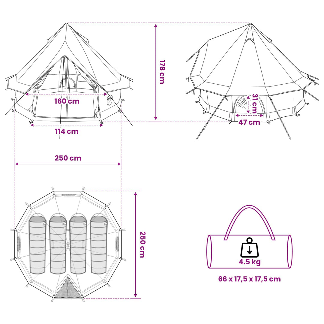 Tipi telt med tag Army Grøn 250 x 250 cm Polyester og Stål