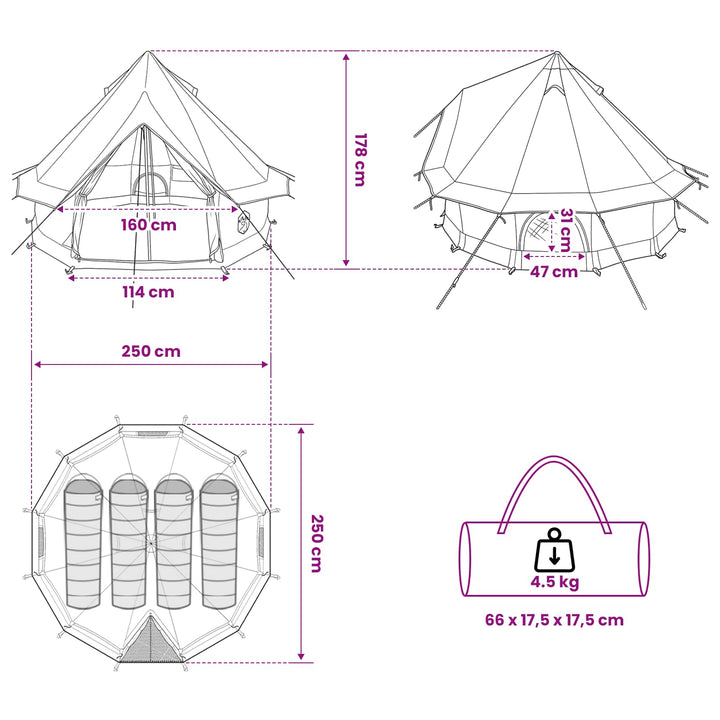 Tipi telt med tag Army Grøn 250 x 250 cm Polyester og Stål