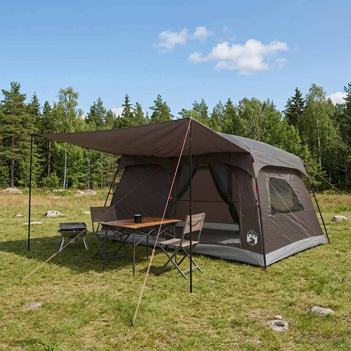Familietelt 10 personer Brun Grå Polyester og Stål