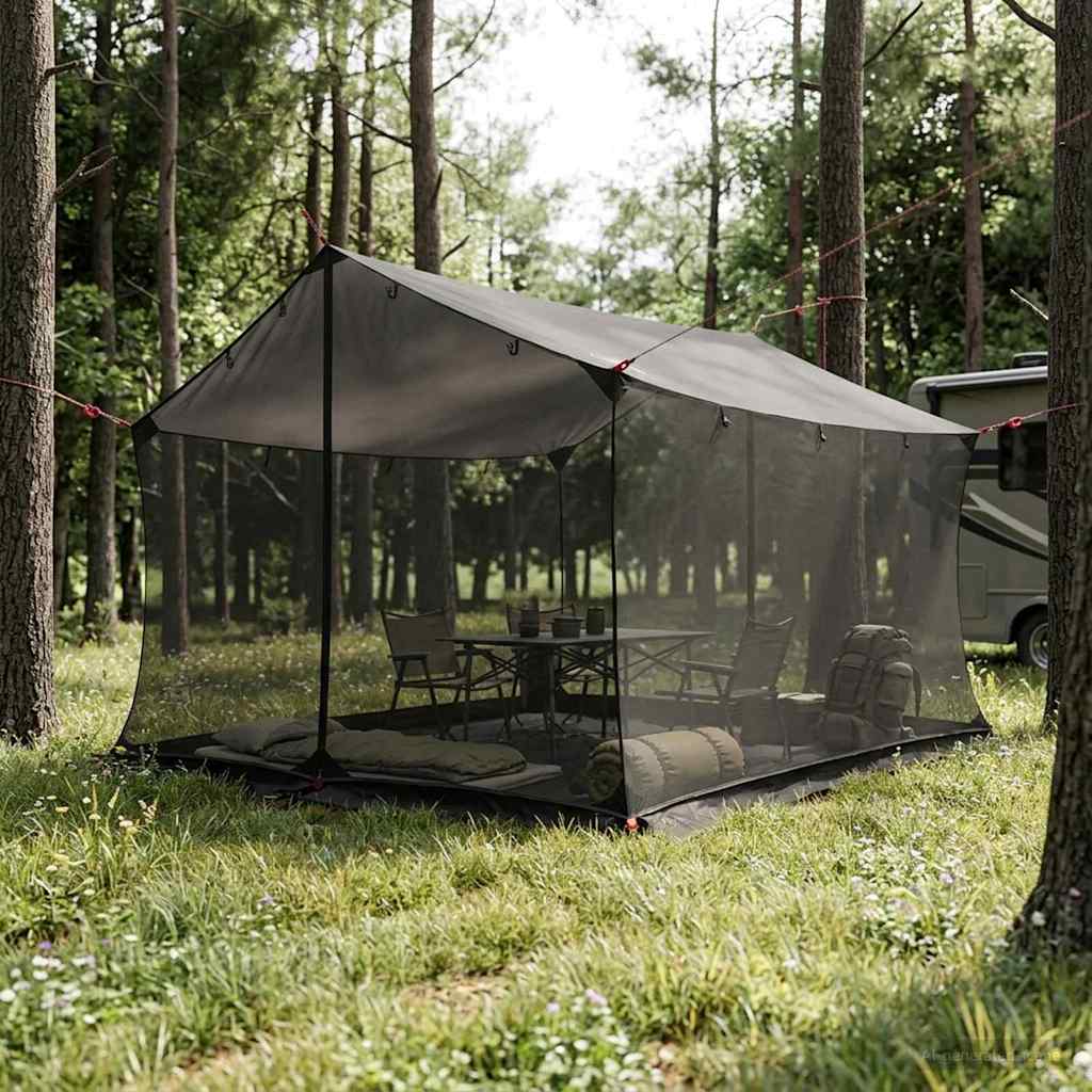 Camping tarp med mesh vægge Brun Grå 340 x 260 x 220 cm