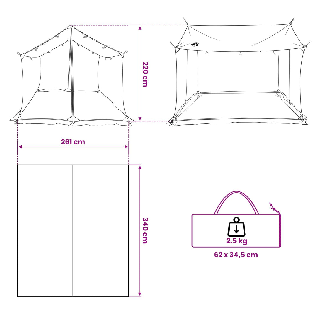 Camping tarp med mesh vægge Brun Grå 340 x 260 x 220 cm