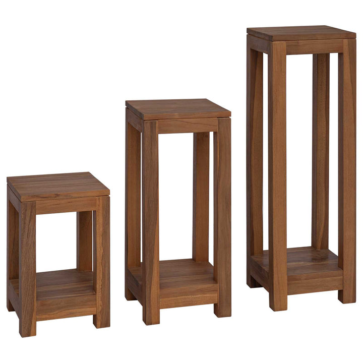 Planteholder 3 stk. Naturfarvet 25 x 25 x 80 cm Massiv Teaktræ
