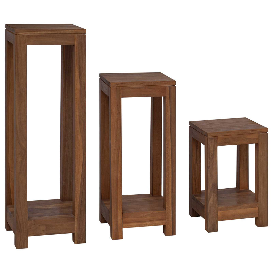 Planteholder 3 stk. Naturfarvet 25 x 25 x 80 cm Massiv Teaktræ