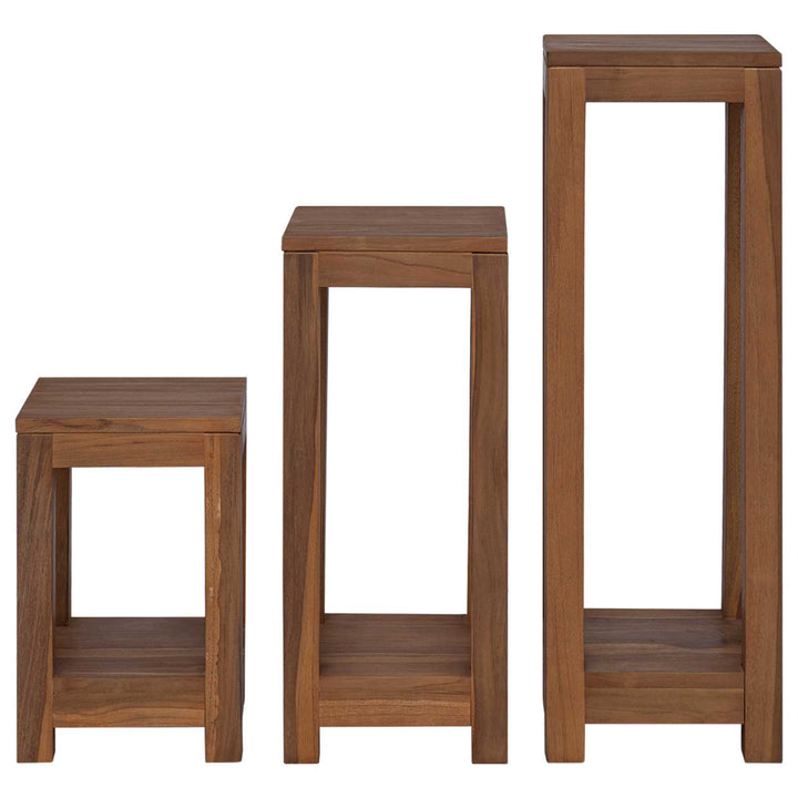 Planteholder 3 stk. Naturfarvet 25 x 25 x 80 cm Massiv Teaktræ