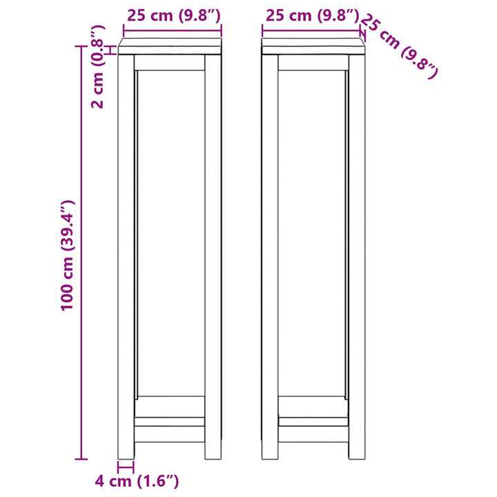 Planteholder 2 stk. Naturfarvet 25 x 25 x 100 cm Massiv Teaktræ