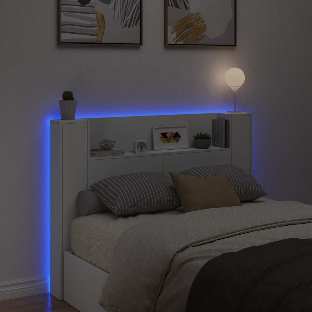 Hovedgærde kabinet med LED med hylde Hvid 140 x 16,5 x 103,5 cm