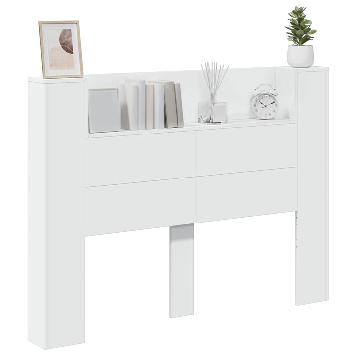 Hovedgærde kabinet med LED med hylde Hvid 140 x 16,5 x 103,5 cm