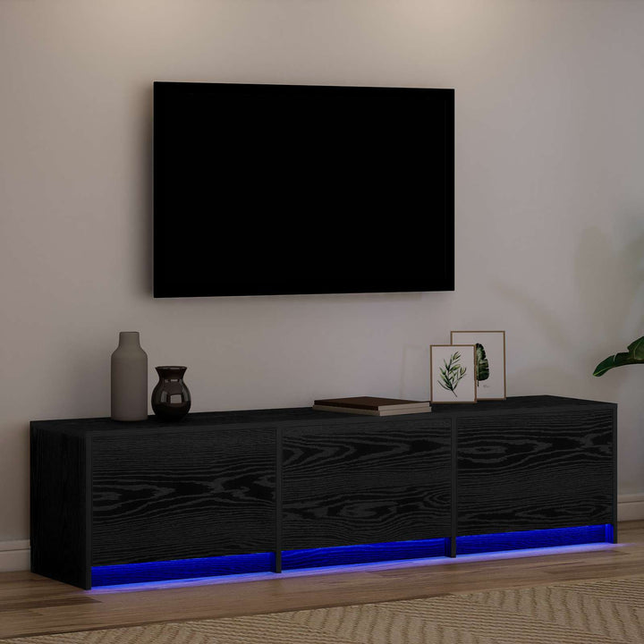 TV-skab med LED Sort eg 165 x 34 x 40 cm Konstrueret træ