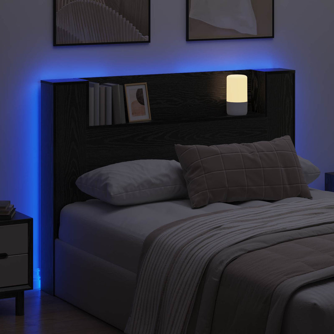 Hovedgærde kabinet med LED Sort Eg 140 x 16,5 x 103,5 cm