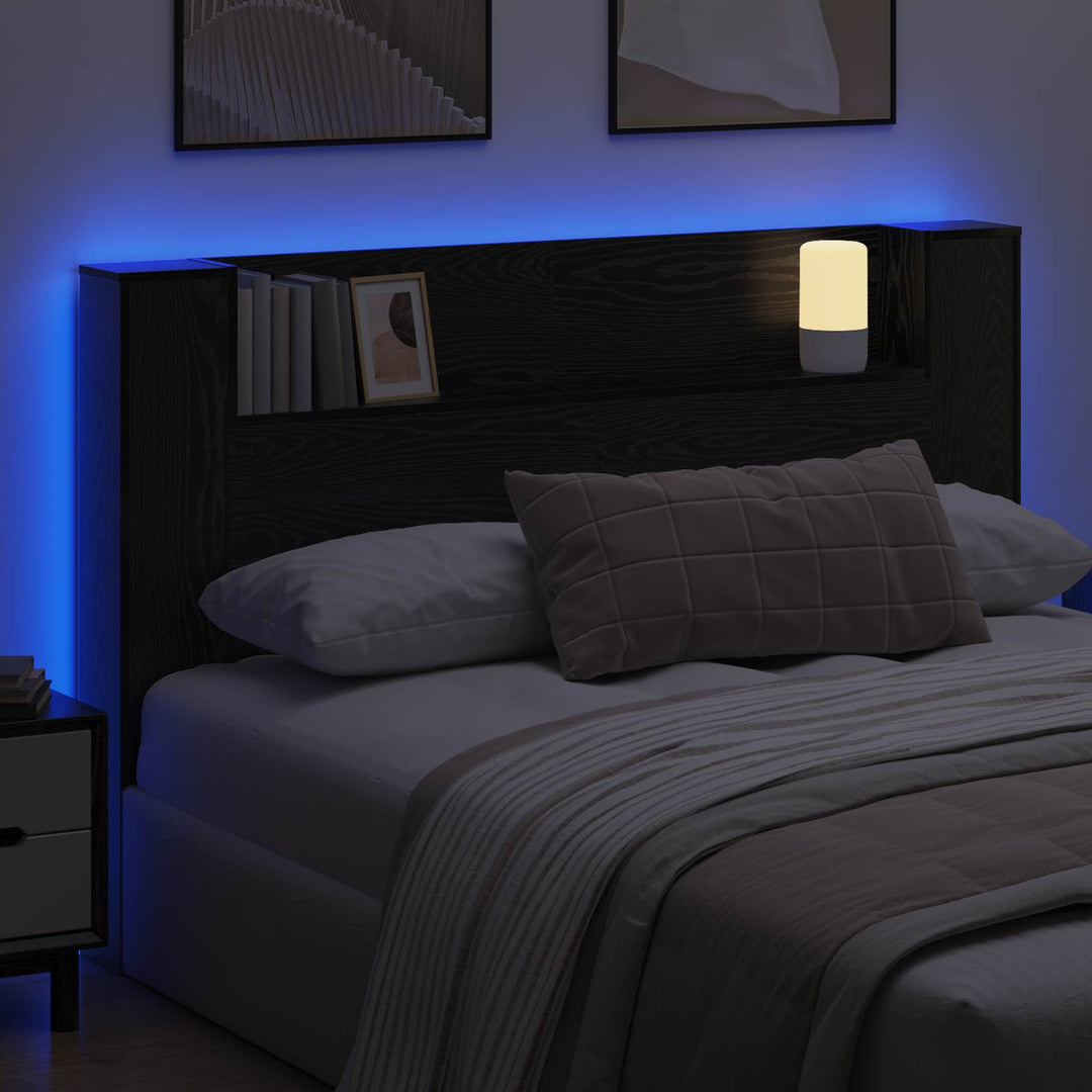 Hovedgærde kabinet med LED Sort Eg 160 x 16,5 x 103,5 cm