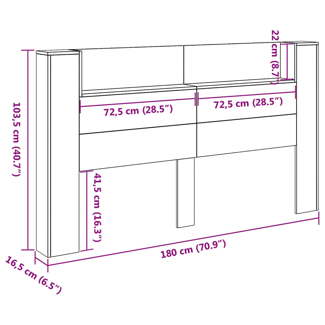 Hovedgærde kabinet med LED Grå Sonoma 180 x 16,5 x 103,5 cm