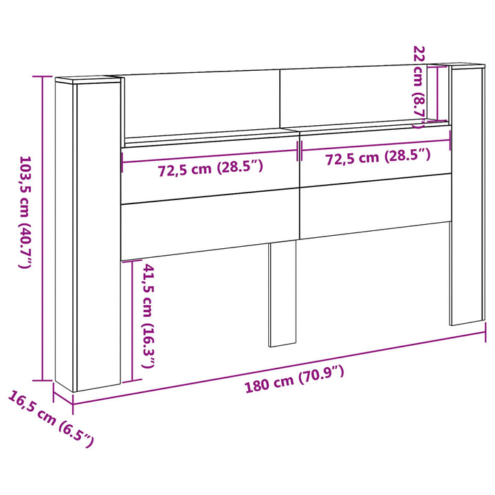 Hovedgærde kabinet med LED Grå Sonoma 180 x 16,5 x 103,5 cm