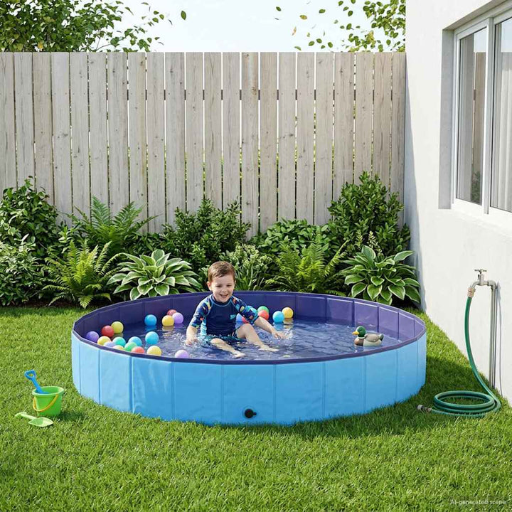 Børne svømmepool Blå Ø200 x 30 cm Tykt PVC og konstrueret træ
