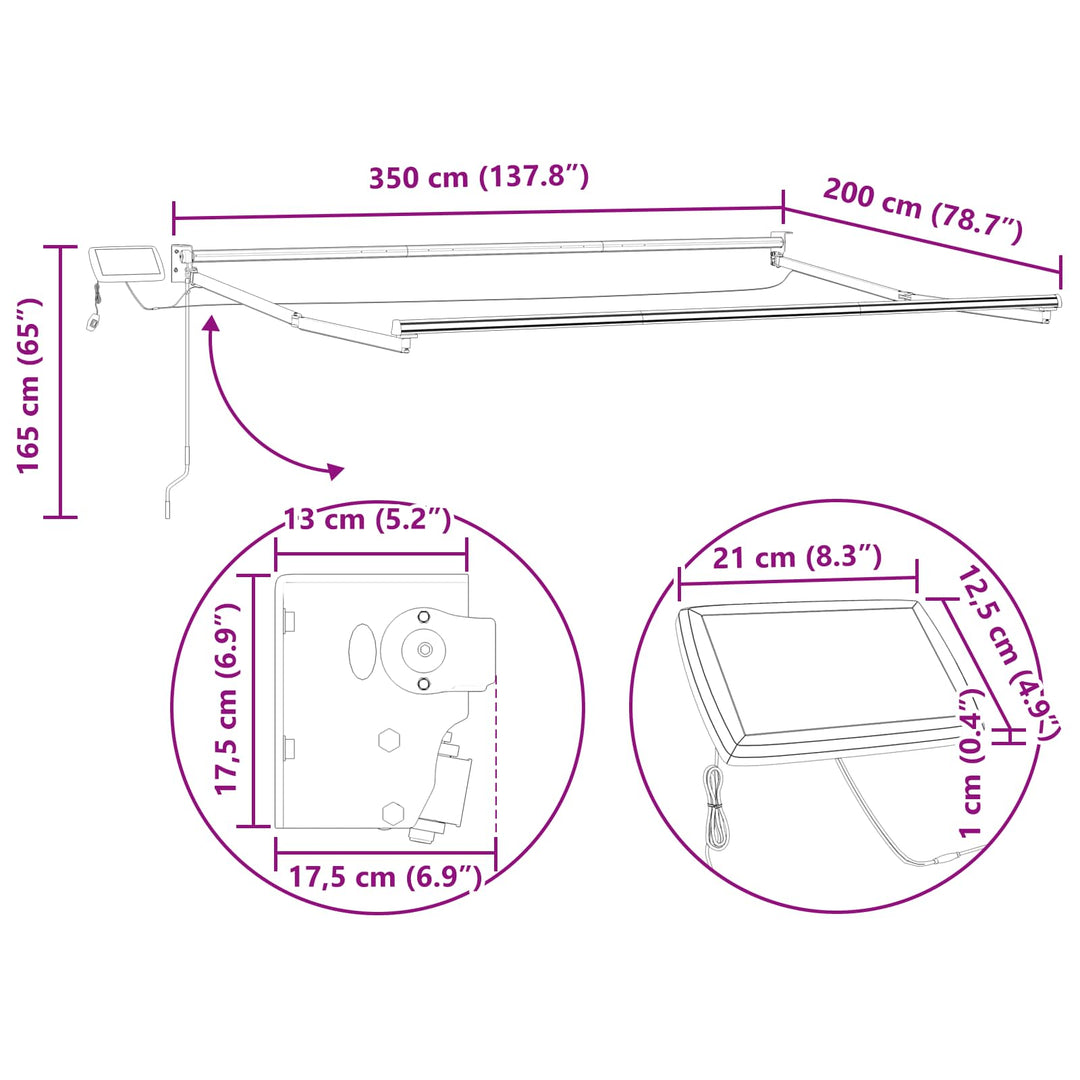 Manuel udtrækkelig markise med LED 3,5 x 2 m