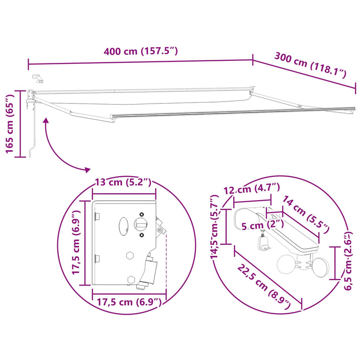 Elektrisk Utrækkelig Markise Beige 4 × 3 m