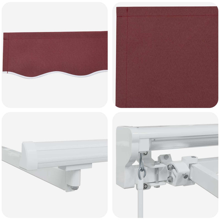 Manuel markise-ramme med LED-lys Bordeaux og Hvid 2,5 x 2 m
