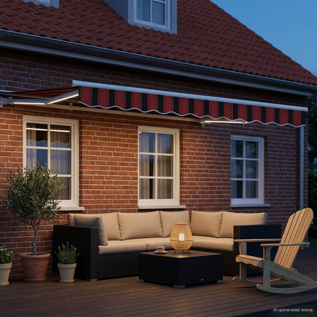 Manuel markise-ramme med LED-lys Orange, Sort og Hvid 3 x 2 m