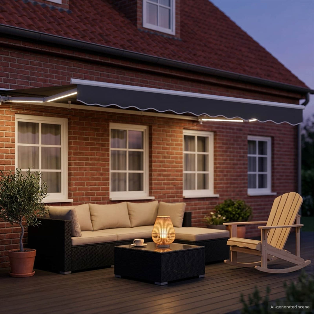 Manuel markise-ramme med LED-lys Hvid og antracit 3,5 x 2 m