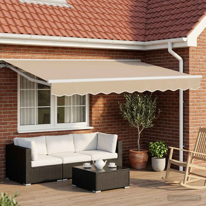 Manuel markise-ramme med LED-lys Beige og hvid 3,5 x 2 m