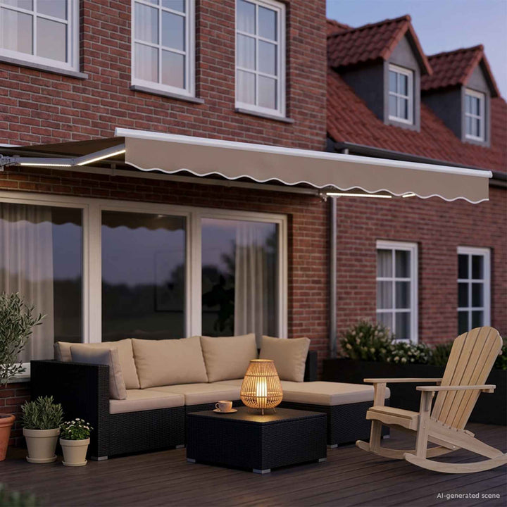 Manuel markise-ramme med LED-lys Beige og hvid 3,5 x 2 m