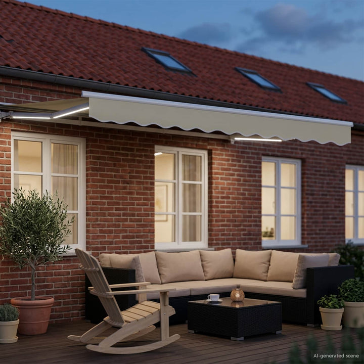 Manuel markise-ramme med LED-lys Creme og hvid 3,5 x 2,5 m