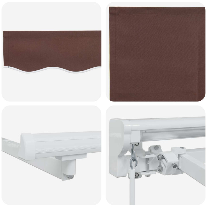 Manuel markise-ramme med LED-lys Brun og hvid 3,5 x 2,5 m