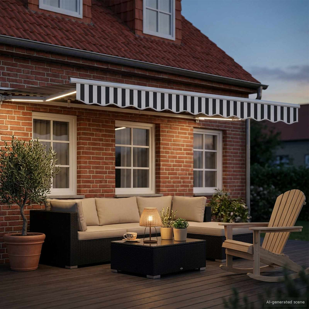 Manuel markise-ramme med LED-lys Anthracit og hvid 3,5 x 2,5 m
