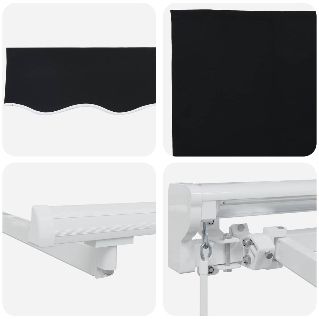 Manuel markise-ramme med LED-lys Sort og Hvid 3,5 x 2,5 m