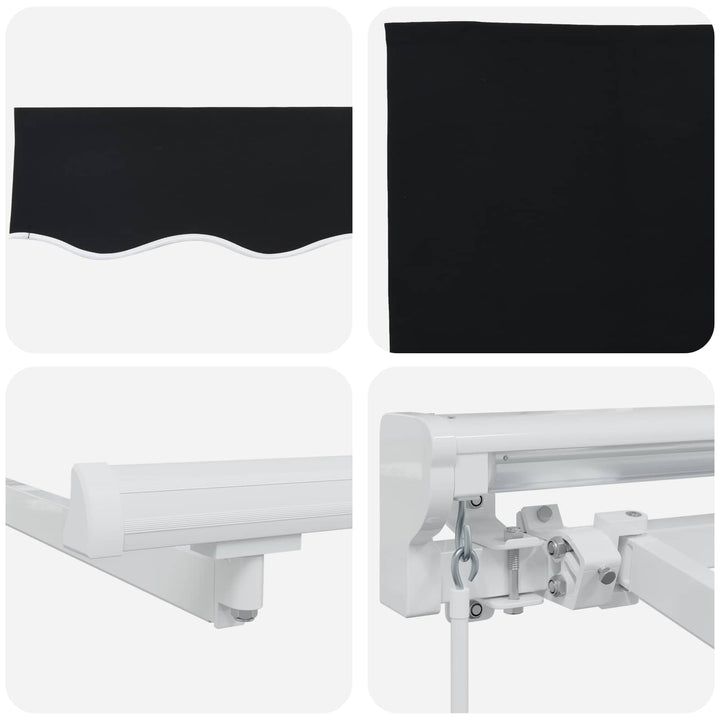Manuel markise-ramme med LED-lys Sort og Hvid 3,5 x 2,5 m