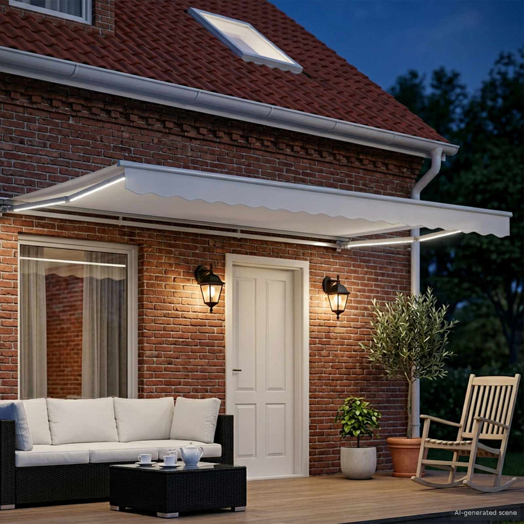 Manuel markise-ramme med LED-lys Hvid 4,5 × 3 m