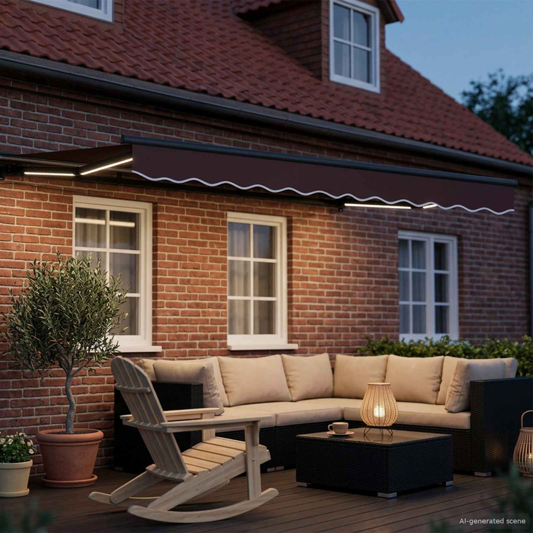 Manuel markise-ramme med LED-lys Brun og antracit 3 x 2 m