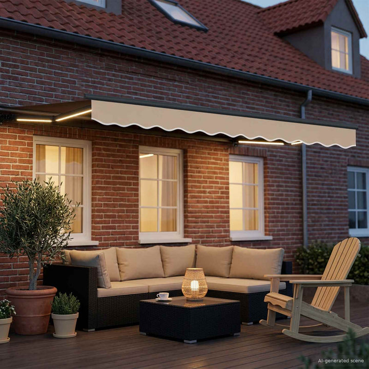 Manuel markise-ramme med LED-lys Beige og Antracit 3,5 x 2 m
