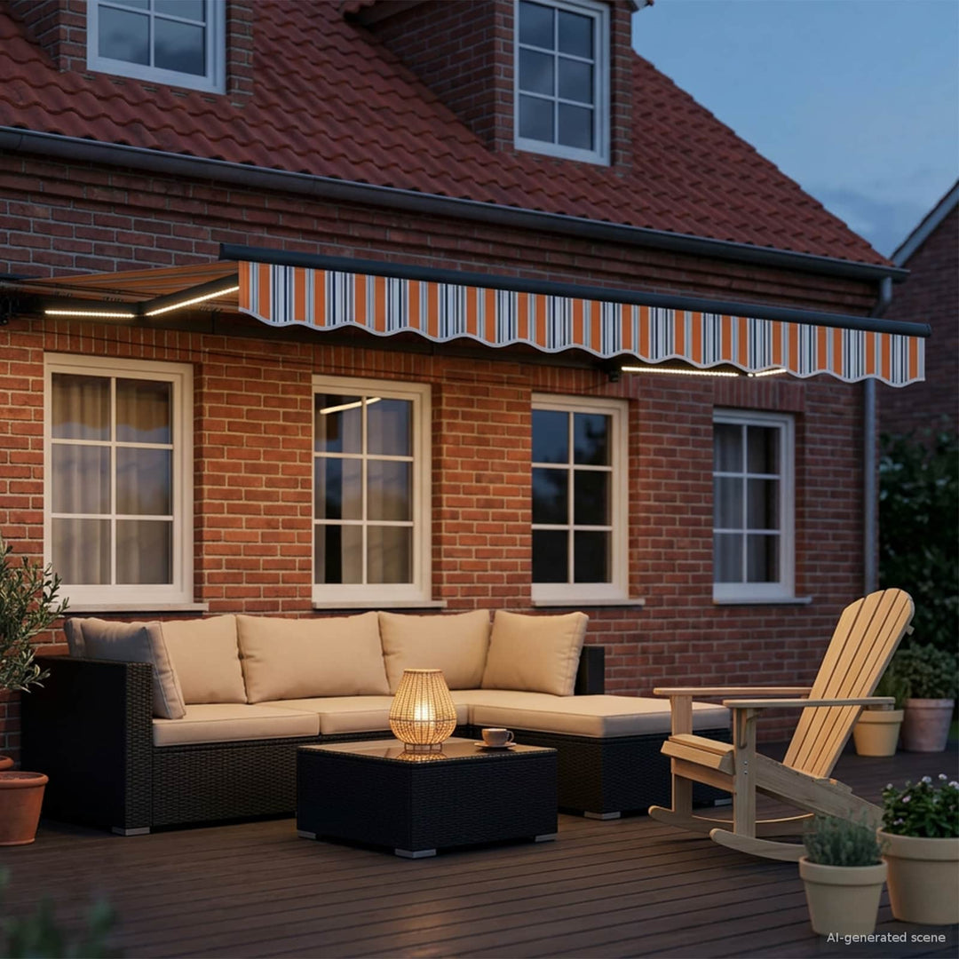 Manuel markise-ramme med LED-lys 3,5 x 2,5 m
