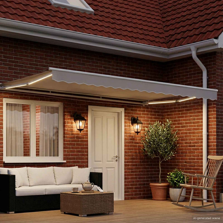 Elektrisk Utrækkelig Markise Lys Grå og Hvid 4 × 3 m