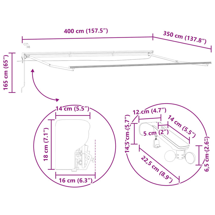 Elektrisk Utrækkelig Markise Anthracit og hvid 4 × 3,5 m