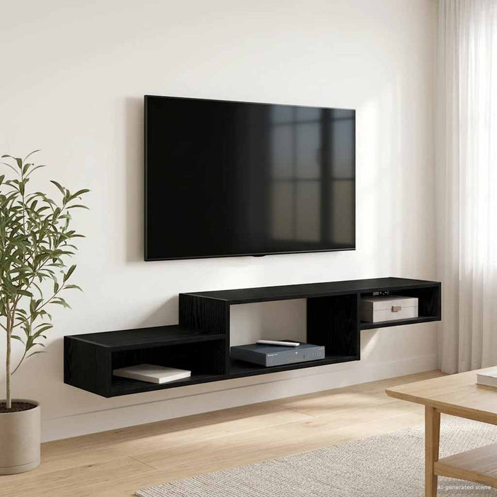 Væghængt TV Skab Vægmonteret Sort eg 150 x 28 x 26 cm