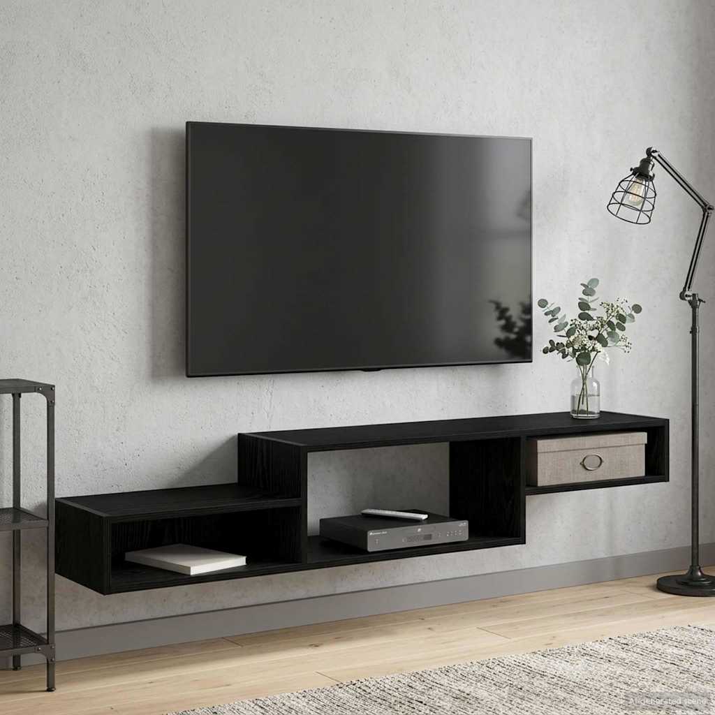 Væghængt TV Skab Vægmonteret Sort eg 150 x 28 x 26 cm