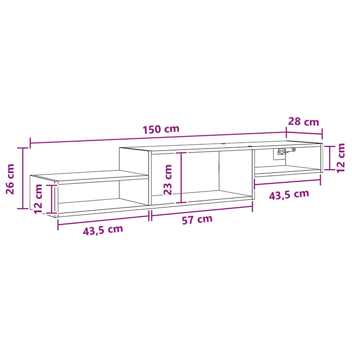 Væghængt TV Skab Vægmonteret Gammelt træ 150 x 28 x 26 cm