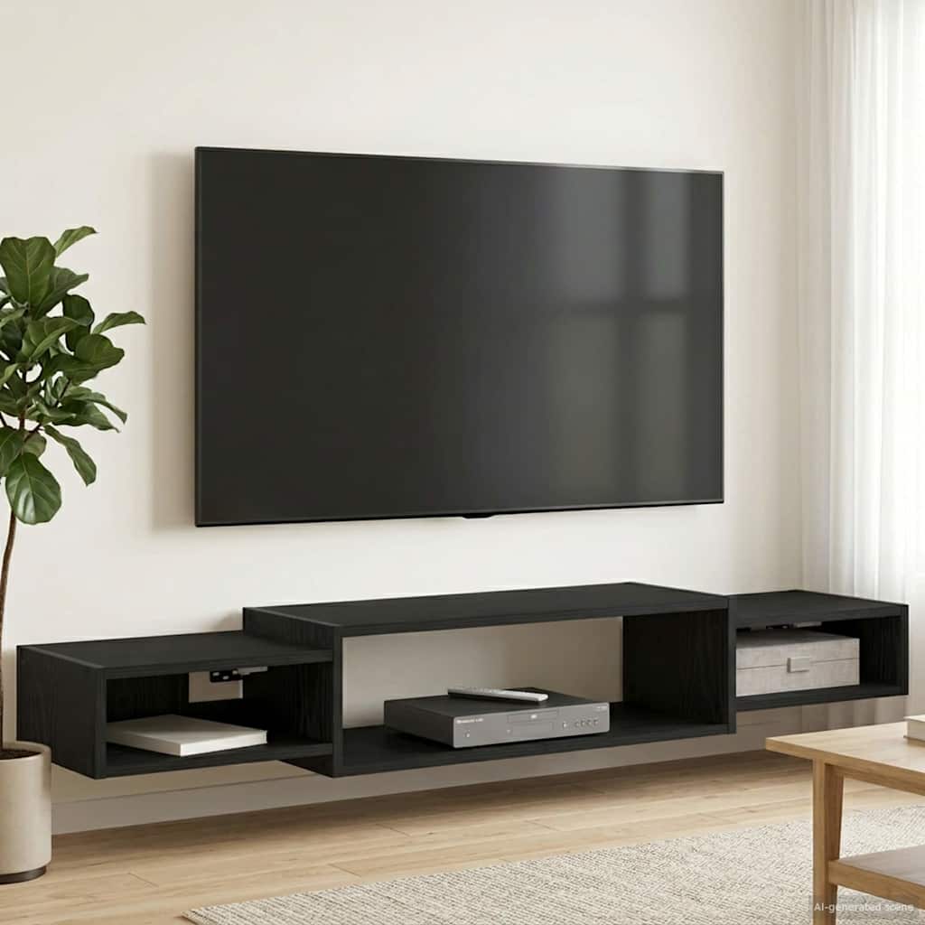 Væghængt TV Skab Vægmonteret Sort eg 140 x 28 x 21 cm