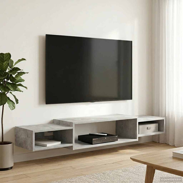 Væghængt TV Skab Vægmonteret Betongrå 140 x 28 x 21 cm