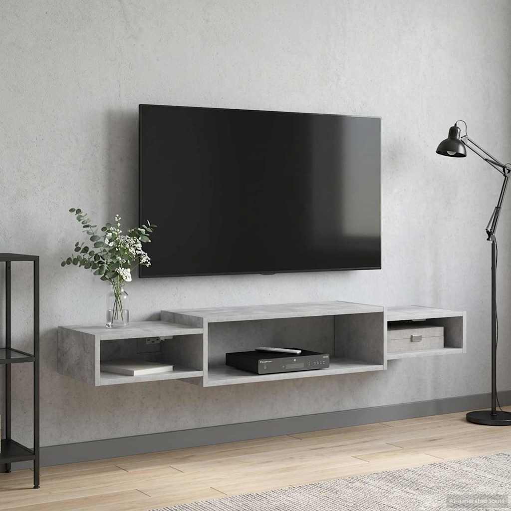 Væghængt TV Skab Vægmonteret Betongrå 140 x 28 x 21 cm