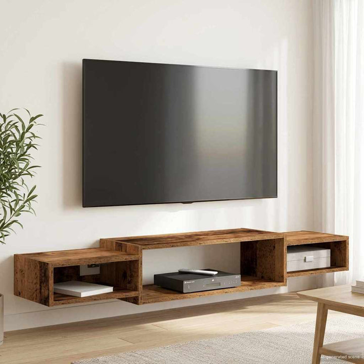 Væghængt TV Skab Vægmonteret Gammelt træ 140 x 28 x 21 cm