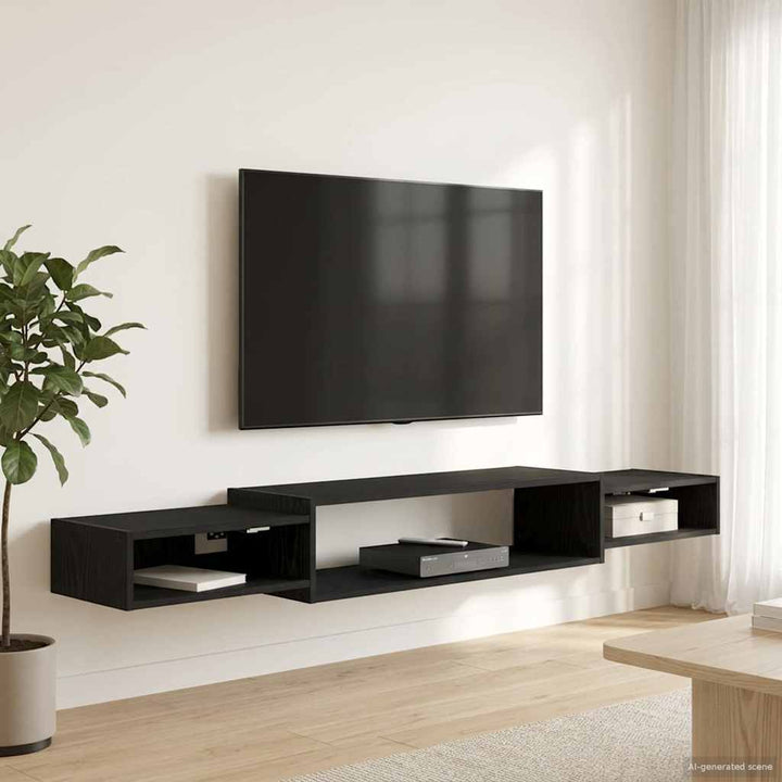 Væghængt TV Skab Vægmonteret Sort eg 180 x 28 x 21 cm