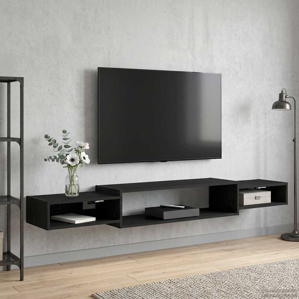 Væghængt TV Skab Vægmonteret Sort eg 180 x 28 x 21 cm